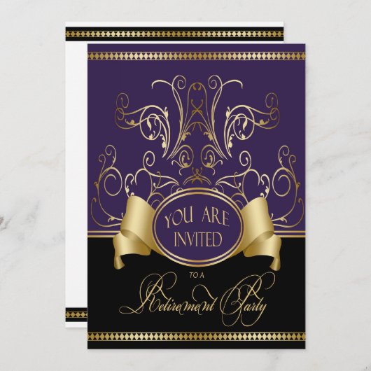 リタイエレガントアメントパーティの招待状紫金ゴールドBl 招待状 (正面/裏面)