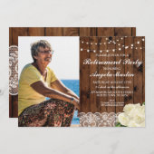 リタイ素朴アメントパーティーウッドレースバラ写真 招待状 (正面/裏面)