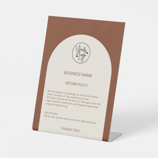 リターンポリシーブティックアーストーモダンンアーチ 台座サイン (正面)