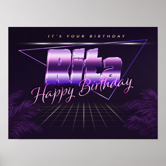 リタ 名前 名 前付け リラ色 レトロポスター 誕生日 ポスター (正面)