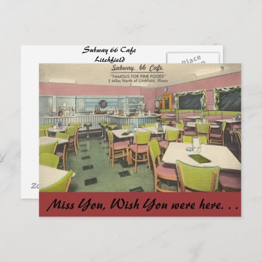 リチフィールド,イリノイ州,地下鉄66カフェ ポストカード (正面/裏面)