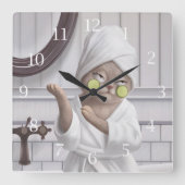 リチャージモー恋しく思ド – バスローブでニャー スクエア壁時計 (正面)