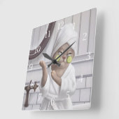 リチャージモー恋しく思ド – バスローブでニャー スクエア壁時計 (傾斜)