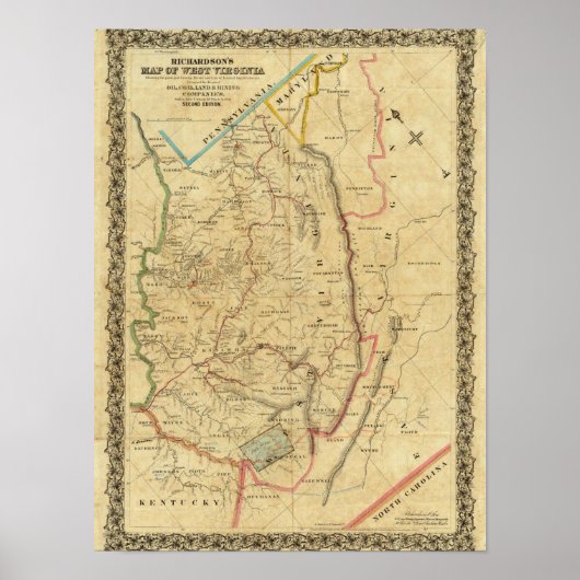 リチャードソンのウェストバージニアの地図 ポスター (正面)