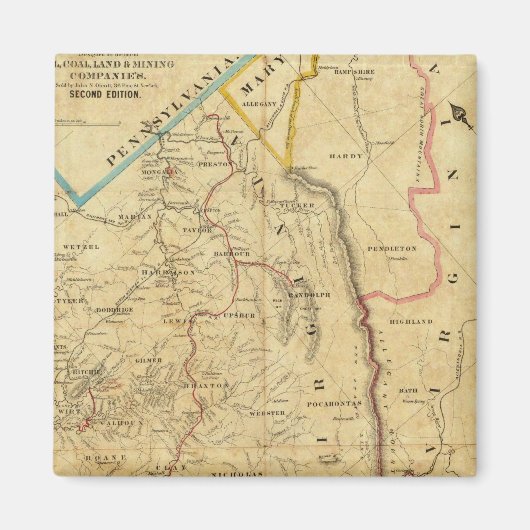 リチャードソンのウェストバージニアの地図 マグネット (正面)