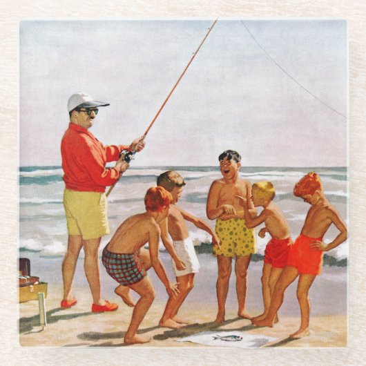 リチャード・サーゲント作のビッグポール・リトルフィッシュ ガラスコースター (正面)