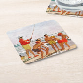 リチャード・サーゲント作のビッグポール・リトルフィッシュ スクエアペーパーコースター (アングル)