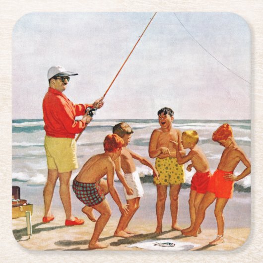 リチャード・サーゲント作のビッグポール・リトルフィッシュ スクエアペーパーコースター (正面)