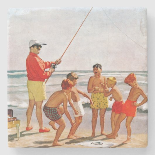 リチャード・サーゲント作のビッグポール・リトルフィッシュ ストーンコースター (正面)