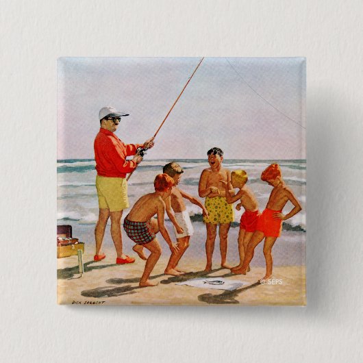 リチャード・サーゲント作のビッグポール・リトルフィッシュ 缶バッジ (正面)