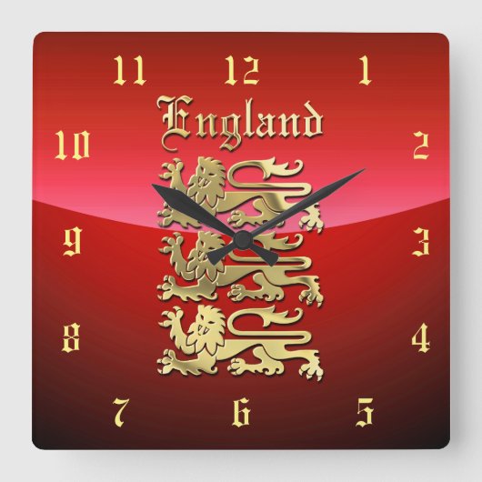 リチャード・ザ・ライオハート王室の・アームズ・オブ・イングランド スクエア壁時計 (正面)