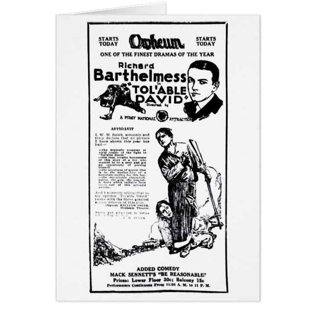 リチャードBarthelmessの1922年のヴィンテージ新聞フィルムの広告 (正面)