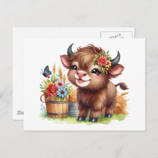 リッかわいらしトルベビーバッファローウォーター色 ポストカード (正面/裏面)