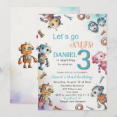 リッエレガントトルロボット水彩ベビー3誕生日P 招待状 (正面/裏面)