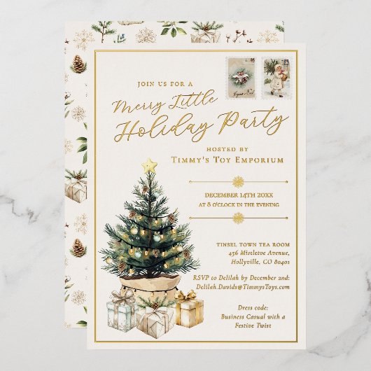 リッエレガントメリート企業のホリデーパーティー 箔招待状 (正面/裏面)