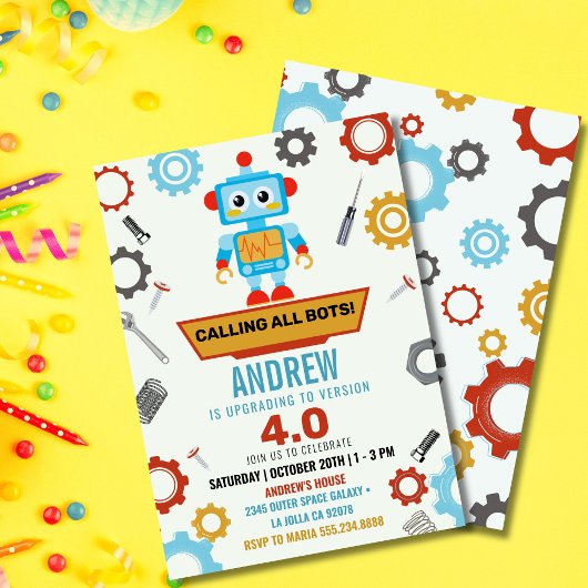 リッカラフルトルロボットパーティーテーマ誕生日 招待状