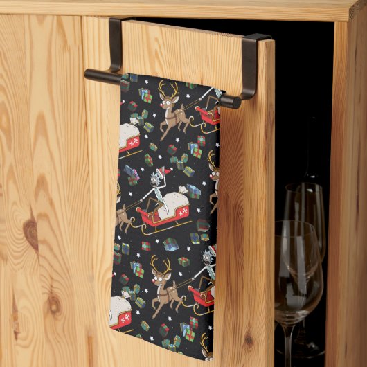 リックとモティ |トナカイそりのクリスマスパターン キッチンタオル (三つ折り)