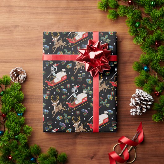 リックとモティ |トナカイそりのクリスマスパターン ラッピングペーパー (クリスマスギフト)