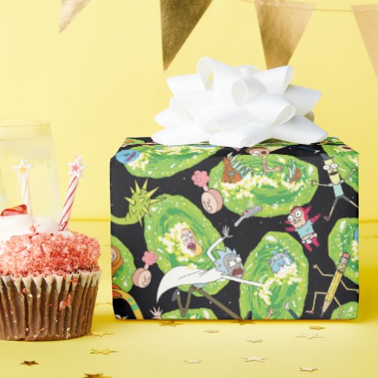 リックとモルティ™ |ポータルのパターンを介した落下 ラッピングペーパー (誕生日パーティー)