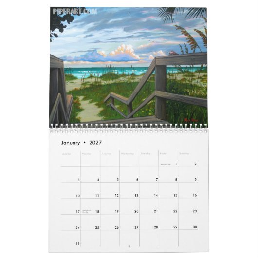 リックのパイパー2014年- 11"による芸術x17"壁 カレンダー (1月 2027)
