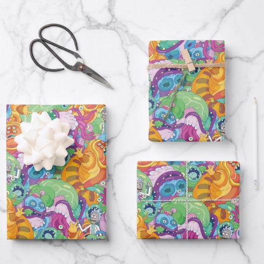 リックアポカリプスパーティーエイリアンパターン ラッピングペーパーシート (正面)