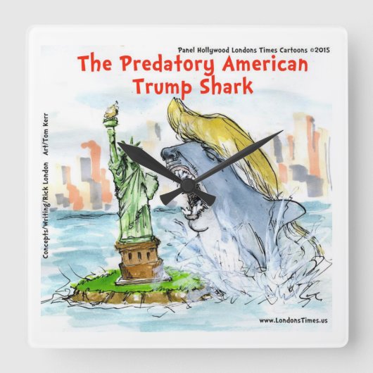 リックロンドントおもしろいランプシャークスクエアウォールクロック スクエア壁時計 (正面)