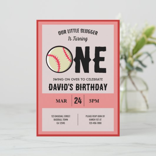 リックールモダントル・スラッガー野球1歳の誕生日 招待状 (スタンド正面)