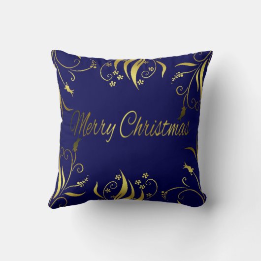 リッチなウルトラエレガントーと豪華なクリスマス金ゴールドとブルー クッション (裏面)