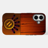 リッチウッド背景のゴールデンロゴ Case-Mate iPhoneケース (裏面 (横))
