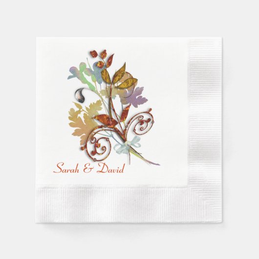 リッチオータムカラーズフローラブーケ 縁ありカクテルナプキン (正面)
