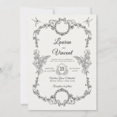 リッチクラシックヴィンテージフローラQRコード結婚の写真 招待状 (正面)