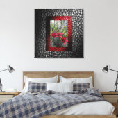 リッチグフェイクレーレザーコレクション – 赤フローラデシ キャンバスプリント (インサイチュ (寝室))