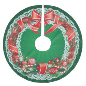 リッチグリーングラデーションとレースクリスマスリース ブラッシュドポリエステルツリースカート (正面)