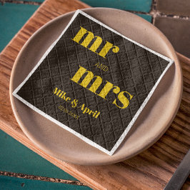 リッチゴールデン結婚インブラックテーマ 縁ありカクテルナプキン