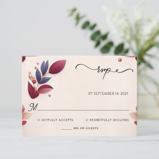 リッチソフトティール(緑がかった色)秋ジェムはっきりしたジュエルト結婚ーン 出欠カード (スタンド正面)