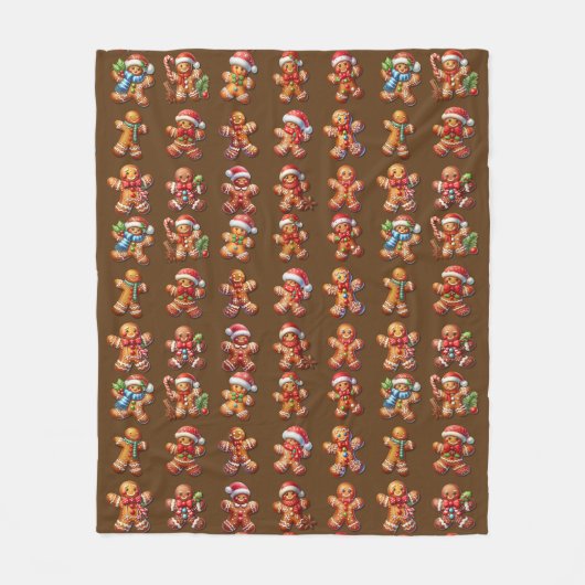 リッチダークブラウンのクリスマスのジンジャーブレッドマン フリースブランケット (正面)