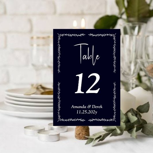 リッチダークブルー結婚ブラックのテーブル番号カード テーブルナンバー