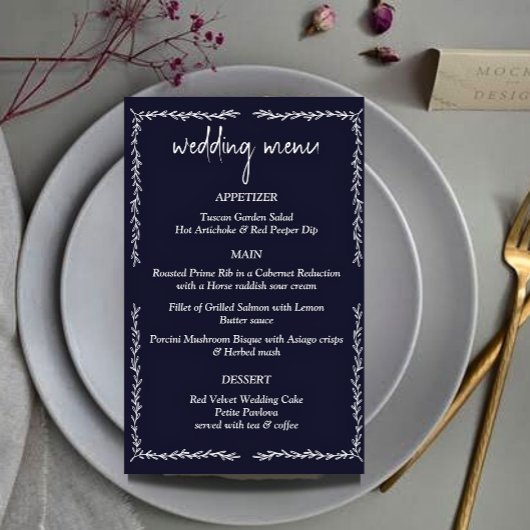 リッチダークブルー結婚ブラックのメニューカード
