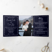 リッチダークブルー結婚ブラック 三つ折り招待状 (内部)