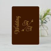 リッチチョコレートブラウン無地のカラー金箔 箔招待状 (立ち正面)