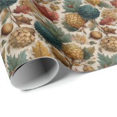 リッチティール（緑がかった色）と金ゴールドピネコーンアクーズ秋パターン ラッピングペーパー (ロールコーナー)