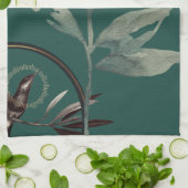 リッチティール(緑がかった色)芸術的グリーンウォーター葉カラー キッチンタオル (折り畳み)