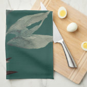 リッチティール(緑がかった色)芸術的グリーンウォーター葉カラー キッチンタオル (四つ折り)