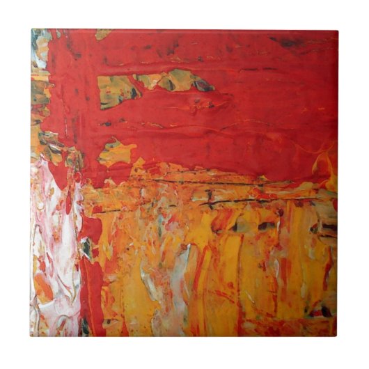 リッチテクスチャード赤い黄色抽象芸術 タイル (正面)