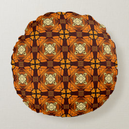 リッチテラコッタ焼きオレンジ色の茶色のパターン ラウンドクッション