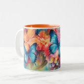 リッチバタフライデザインセラミックマグ ツートーンマグカップ (正面左)