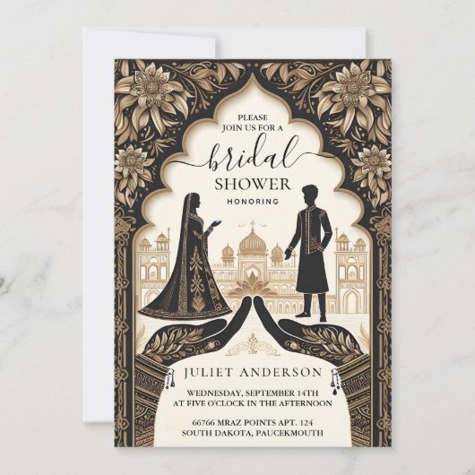 リッチヒンディヘンナメーンディインディアンスタイルブライダルシャワー 招待状 (正面)