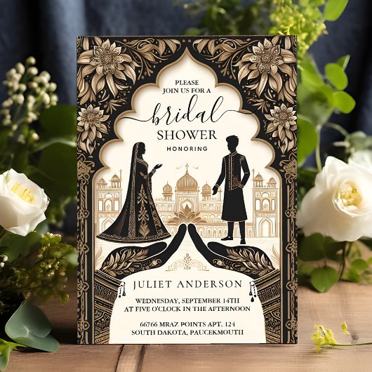 リッチヒンディヘンナメーンディインディアンスタイルブライダルシャワー 招待状