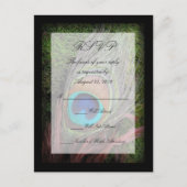 リッチピーコックフェザーとグリーンモスRSVP返信 インビテーションポストカード (正面)