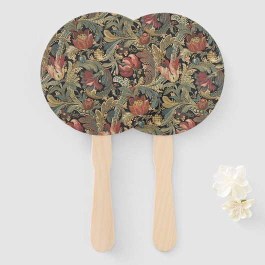 リッチフローラタペストリーブロケードアンティーククラシック ハンドファン (正面&裏面)